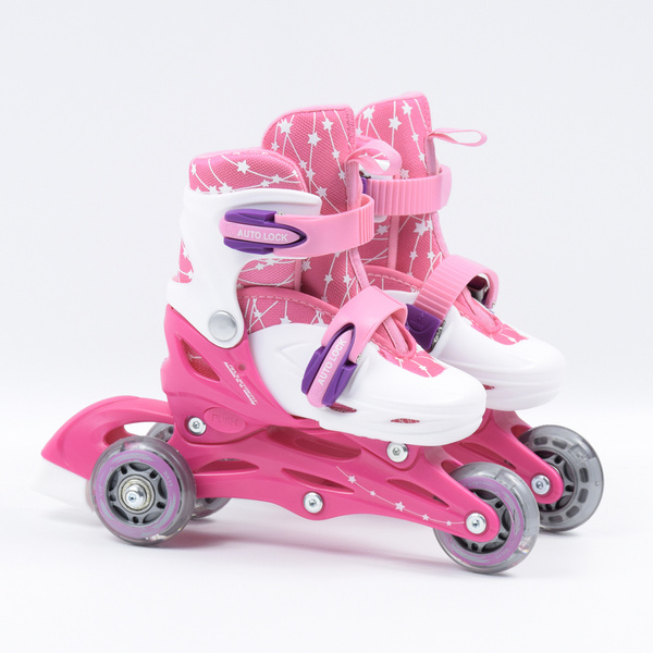 Zestaw COMBO PINK LED: 2w1 wrotko-rolki regulowane + kask + ochraniacze + torba SMJ sport